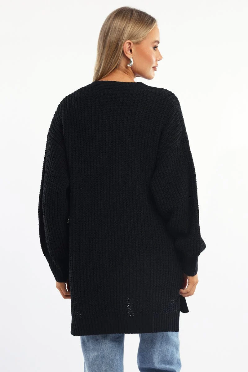 Black Longline Chenile Cardigan - Image 4