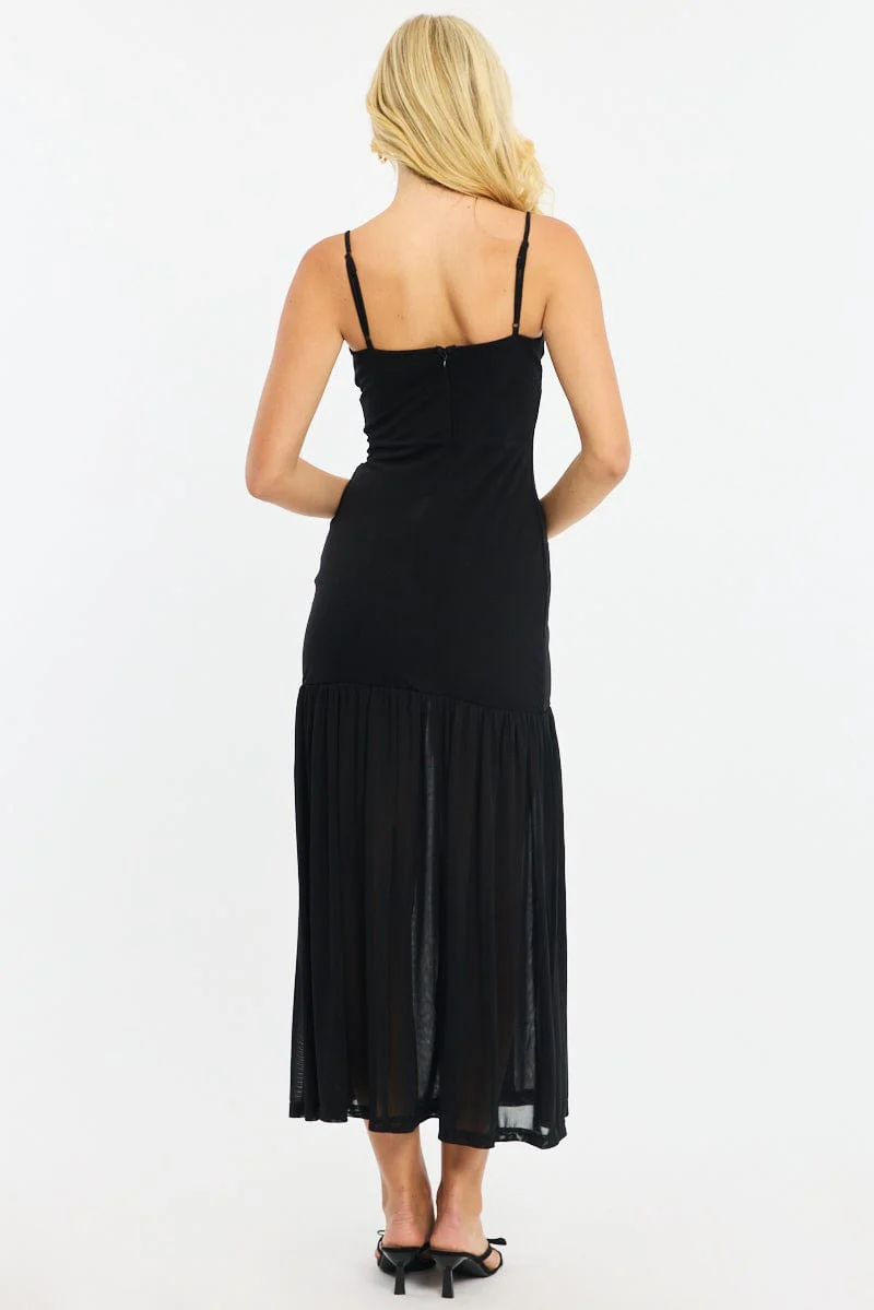 Black Maxi Dress Gathered Bust Mesh - Image 4