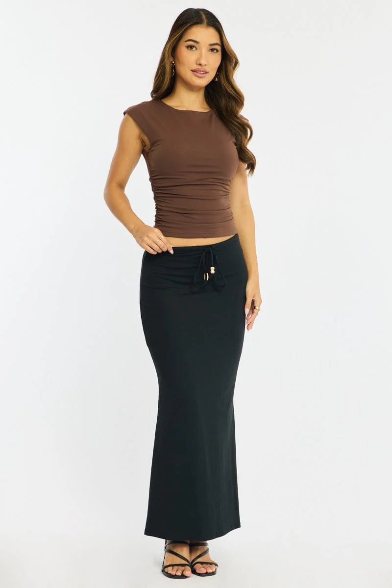 Black Maxi Skirt Elasticated Waist Beaded Details