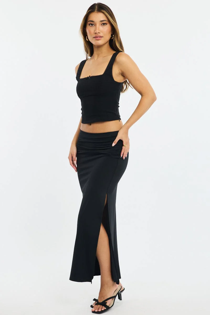 Black Maxi Skirt Elasticated Waist Bodycon Supersoft - Image 4