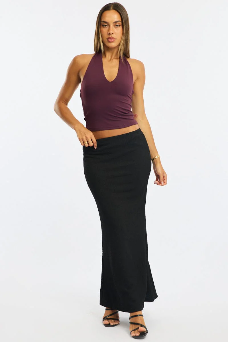Black Maxi Skirt Elasticated Waist Textured Half Lined - Image 3