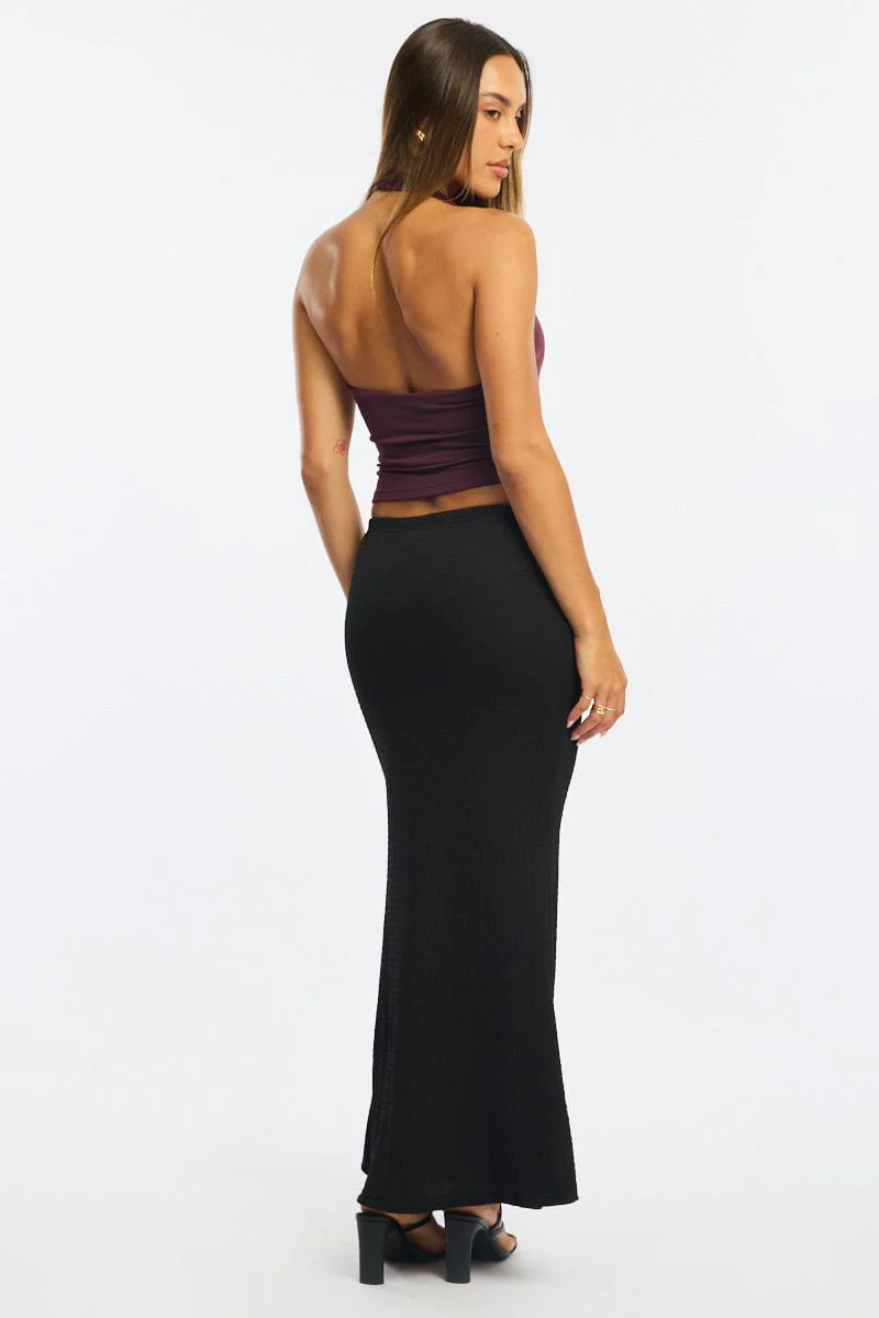 Black Maxi Skirt Elasticated Waist Textured Half Lined - Image 5