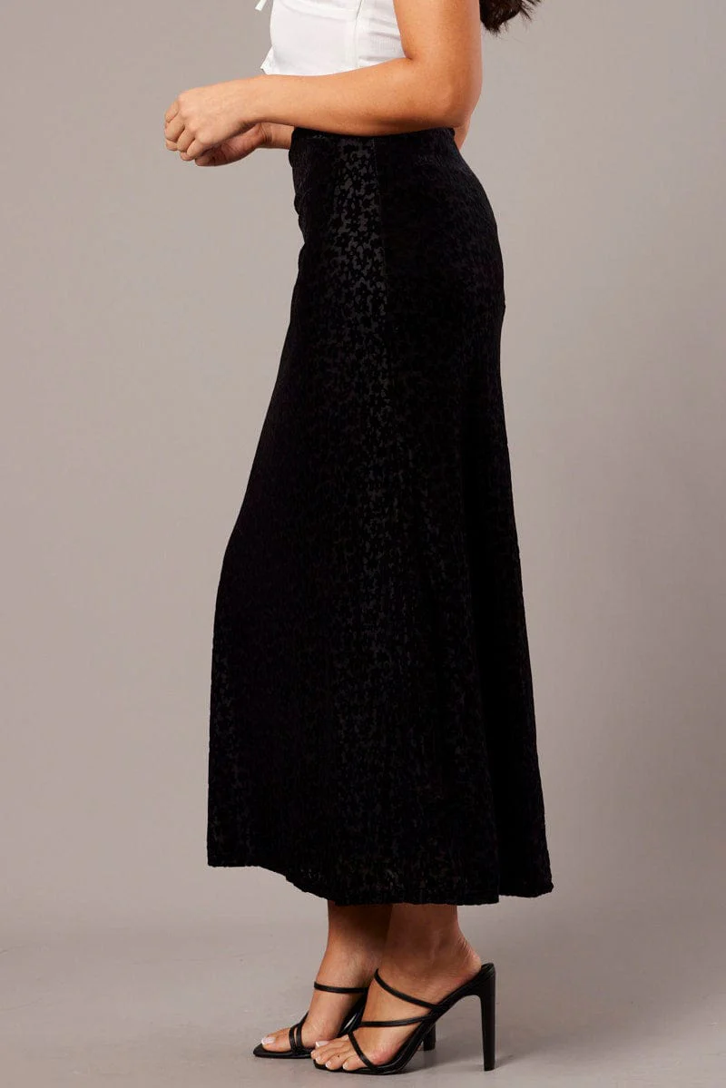 Black Maxi Skirt Mid Rise Burn Out - Image 4