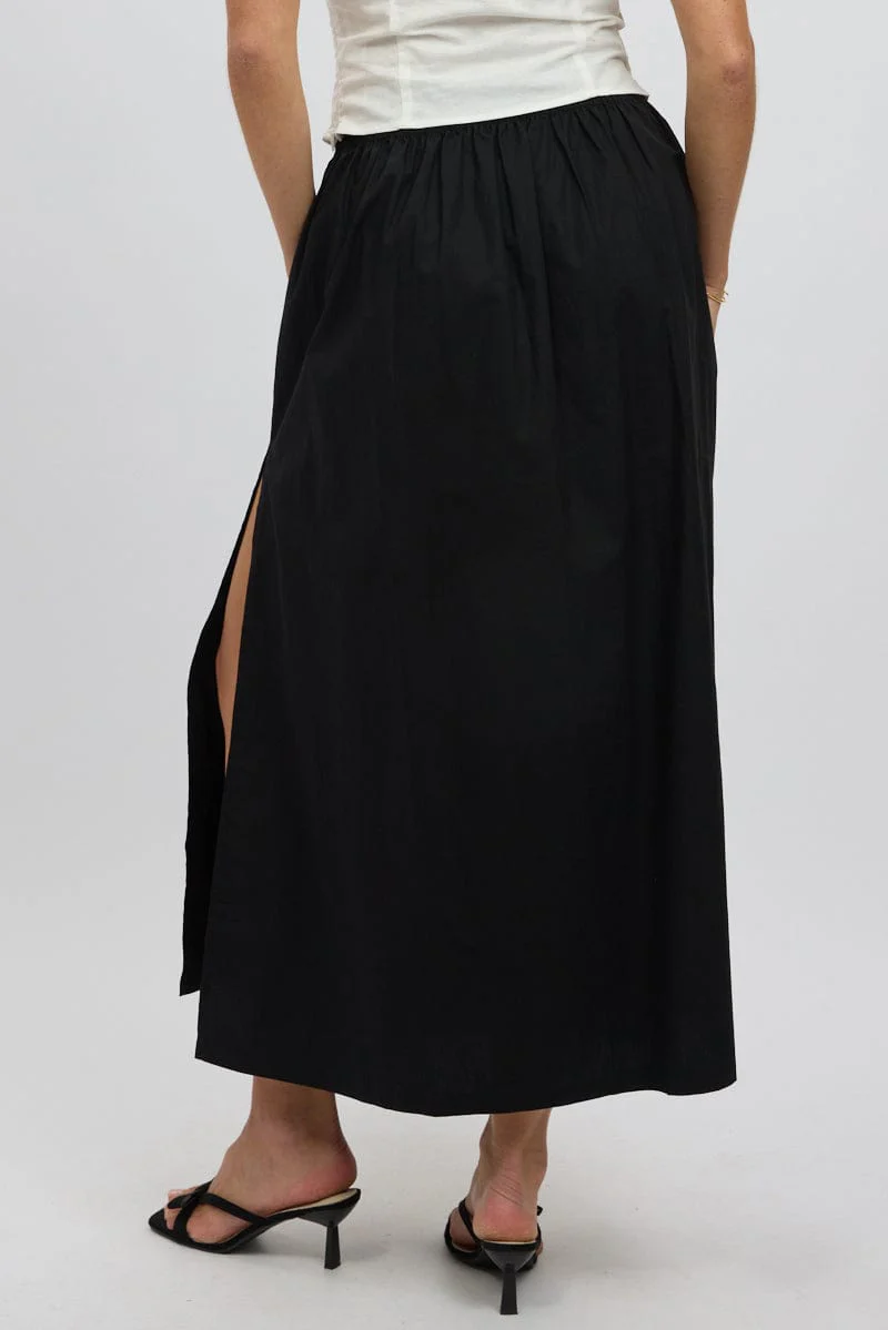 Black Maxi Skirt Shirred Waist Relaxed Fit - Image 5