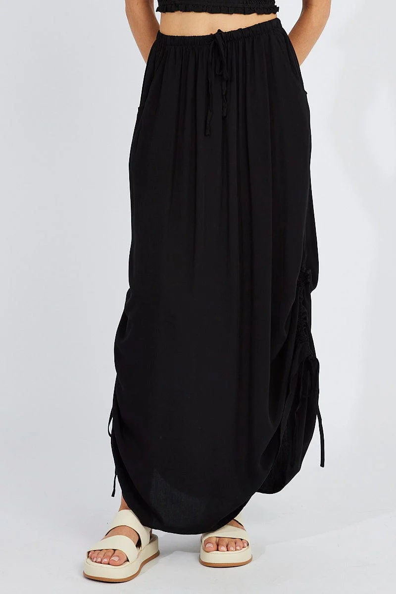 Black Maxi Skirt Side Ruched - Image 3