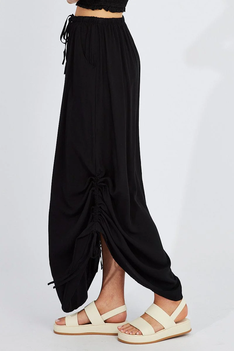 Black Maxi Skirt Side Ruched - Image 4
