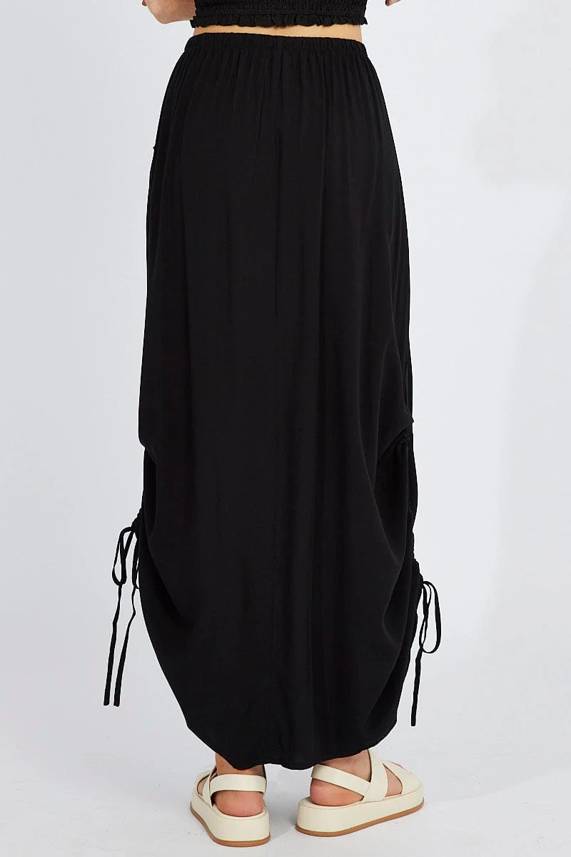 Black Maxi Skirt Side Ruched - Image 5