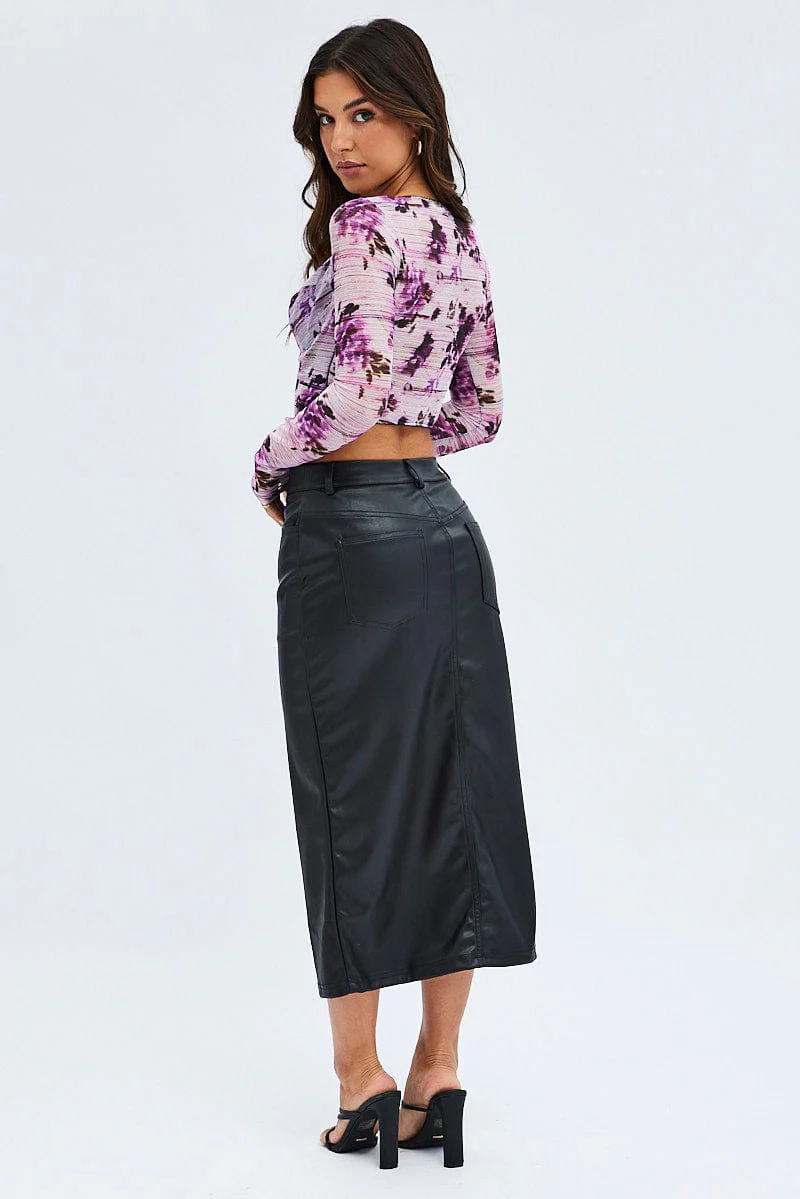 Black Maxi Skirt Slit PU - Image 5