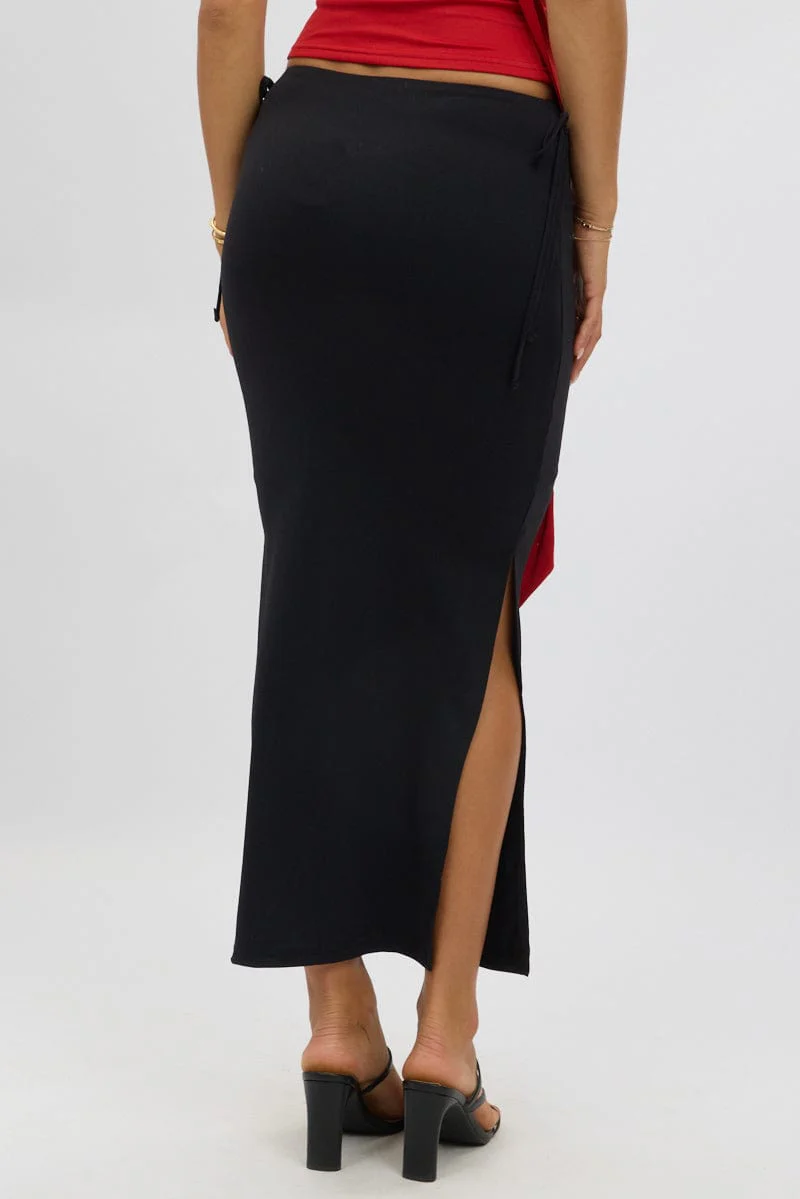 Black Midaxi Skirt Elastic Waist Spliced Bow Supersoft - Image 5