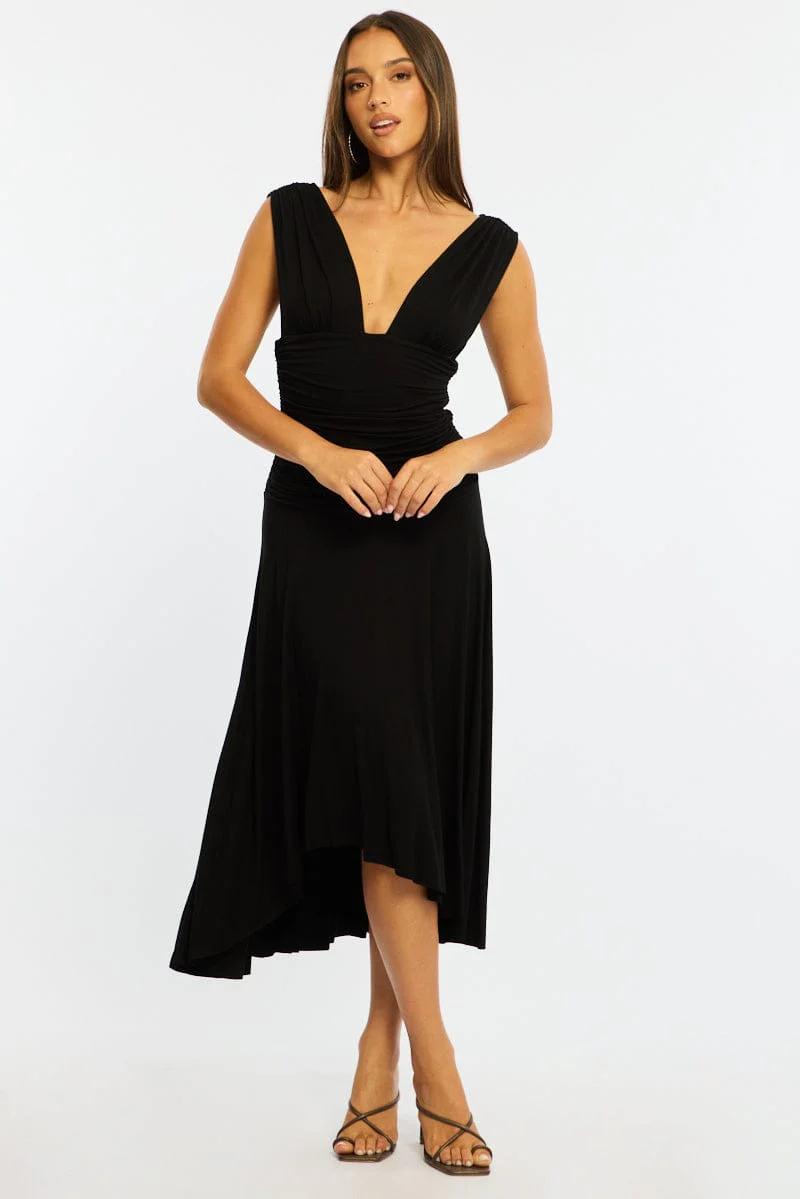 Black Midi Dress Hanky Hem - Image 3