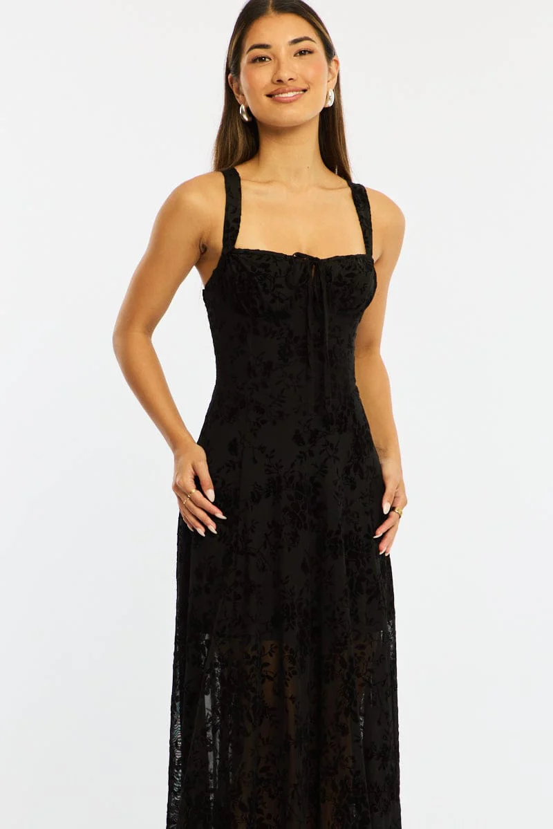 Black Midi Dress Ruched Bust - Image 2