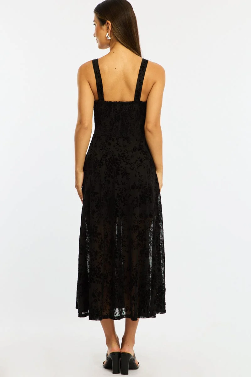 Black Midi Dress Ruched Bust - Image 5