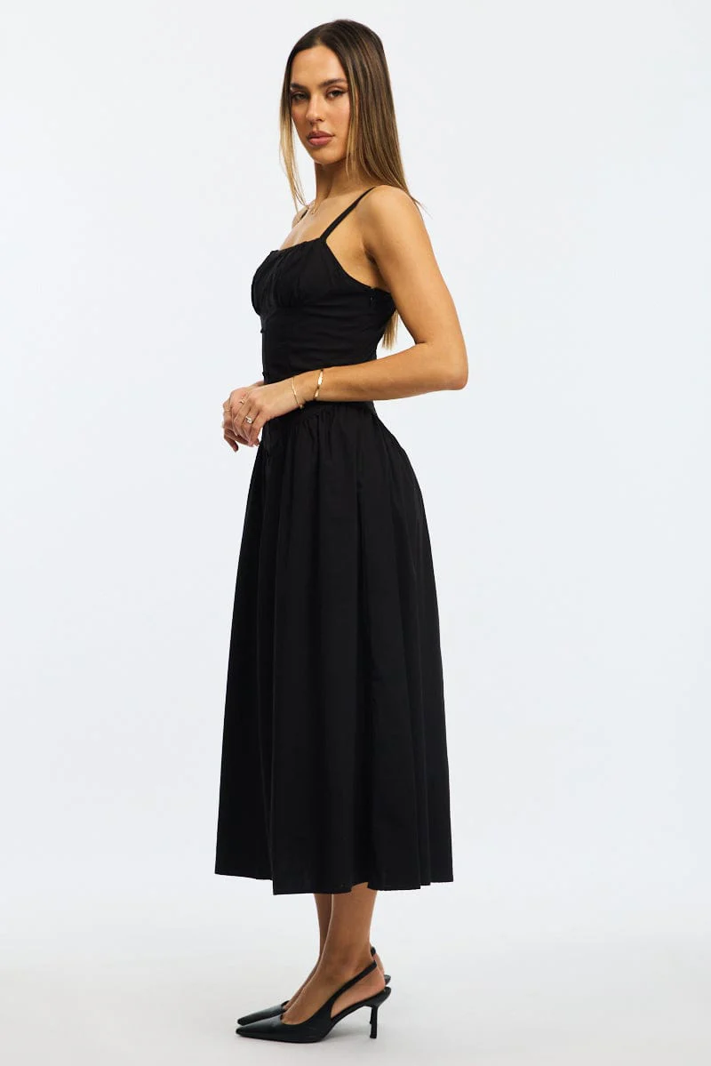 Black Midi Dress Sleeveless Poplin - Image 3