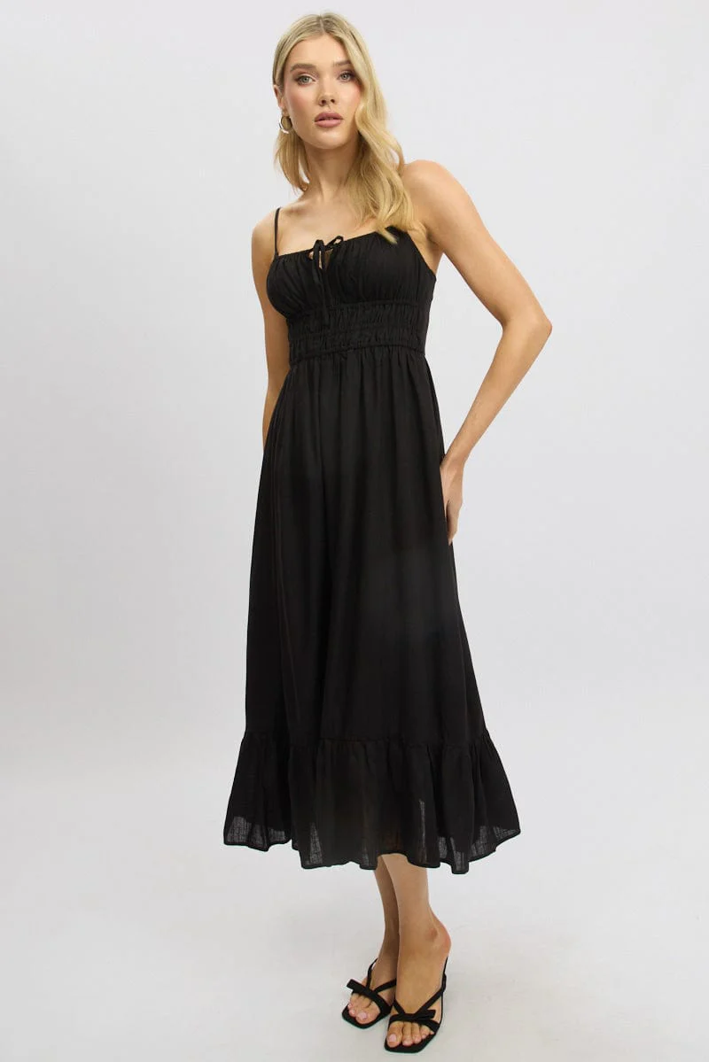 Black Midi Dress Tiered Strappy - Image 2
