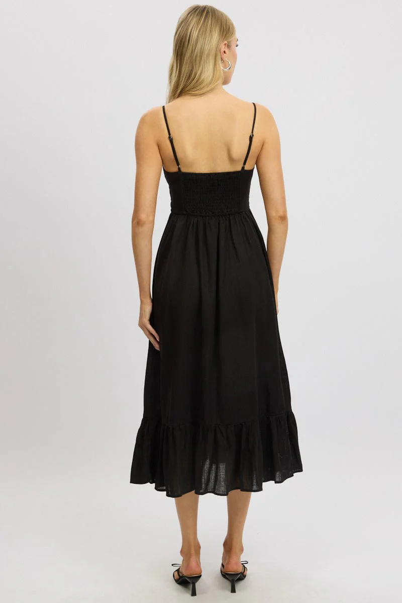 Black Midi Dress Tiered Strappy - Image 5
