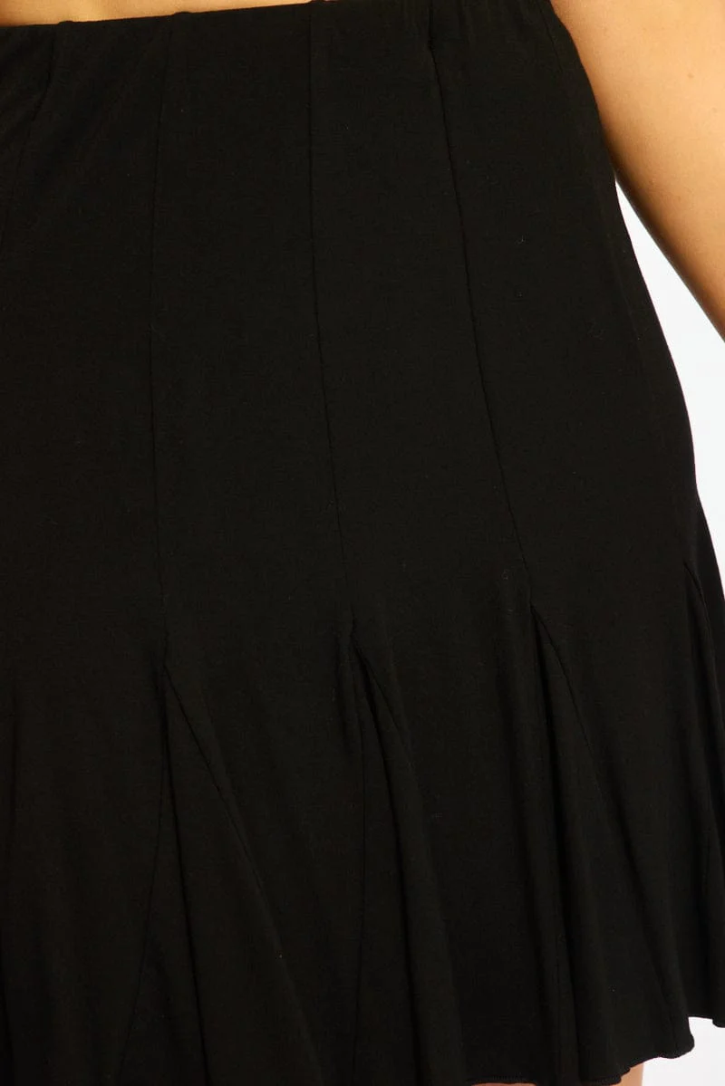 Black Midi Skirt Elastic Waist Knee Length Brushed Lined - Image 5