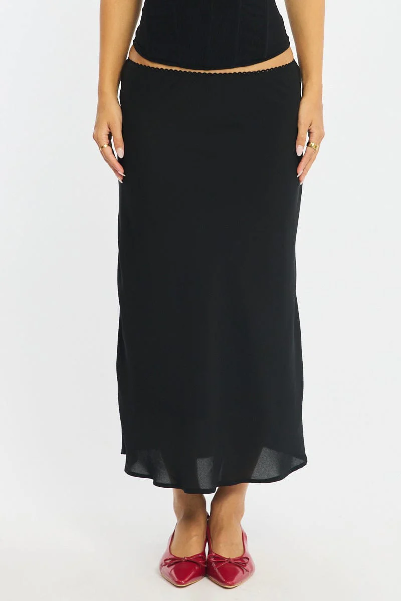 Black Midi Skirt Mid Rise Chiffon Lined - Image 3