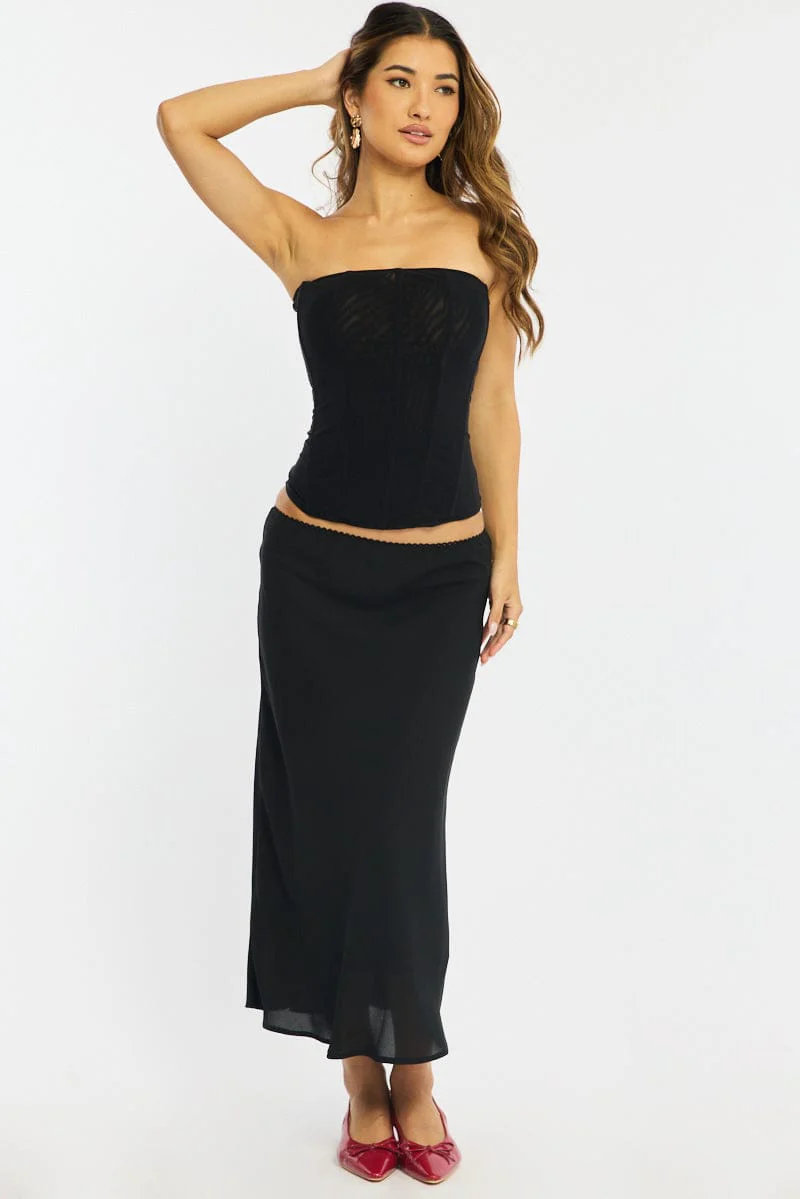 Black Midi Skirt Mid Rise Chiffon Lined - Image 4