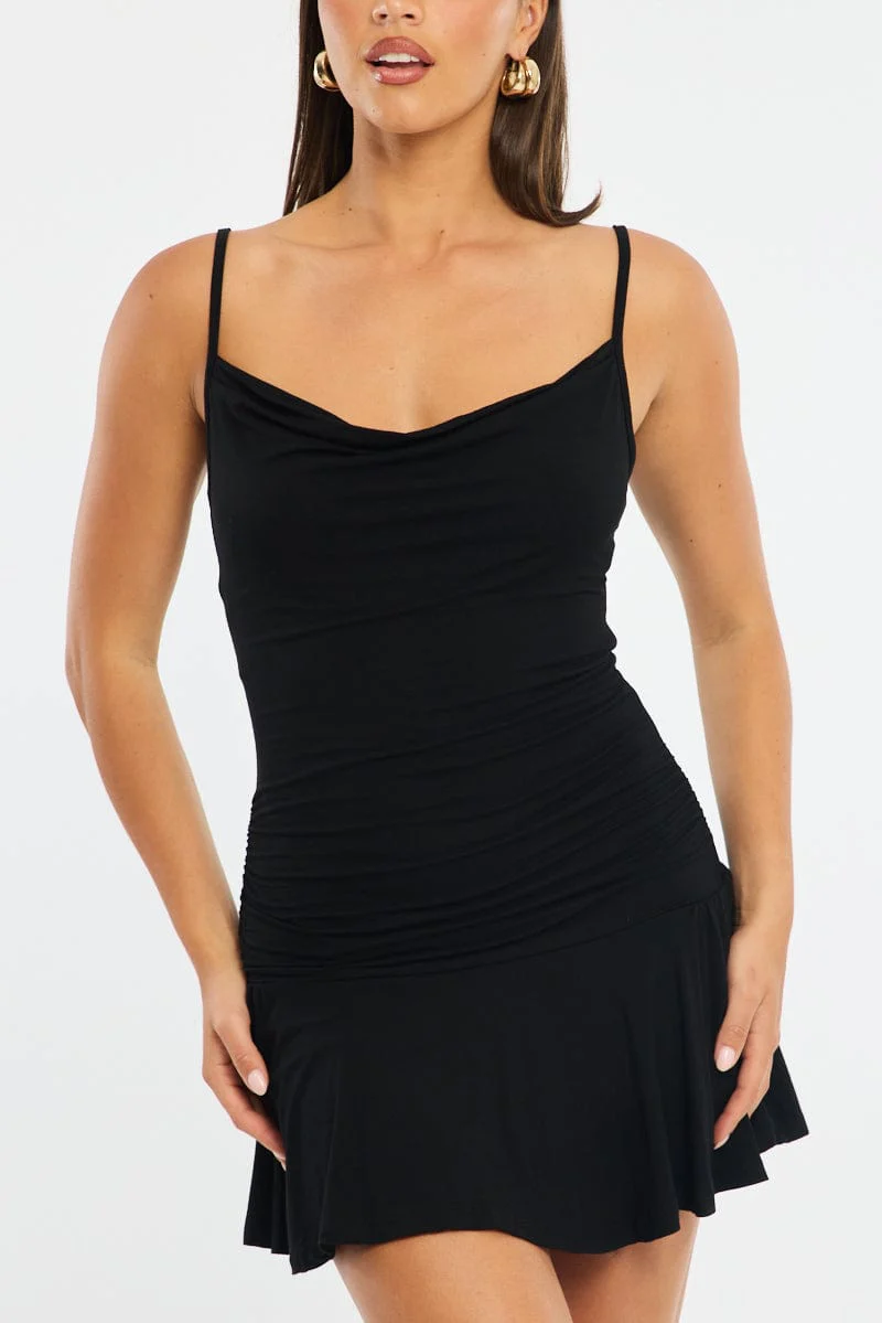 Black Mini Dress Cowl Neck - Image 6