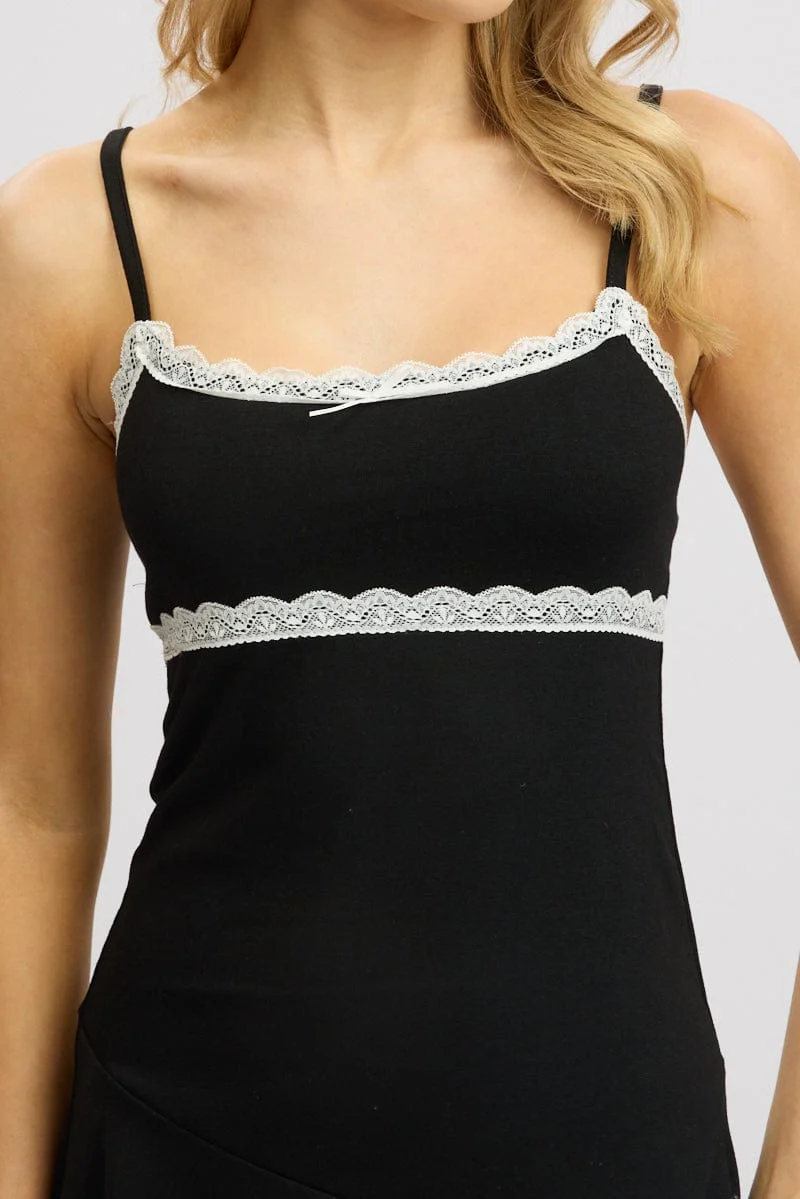 Black Mini Dress Lace Trim - Image 6