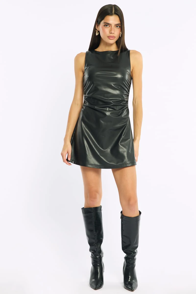Black Mini Dress Round Neck - Image 3
