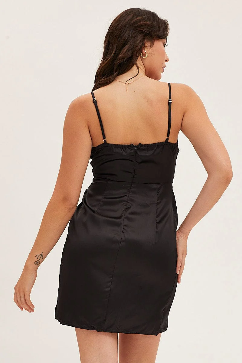 Black Mini Dress Strap Wrap Sweet Heart Neck Polyester - Image 6