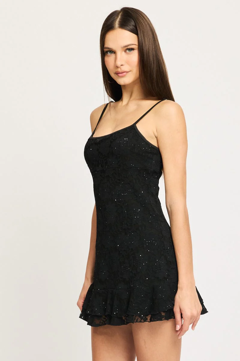 Black Mini Dress Strappy Lace - Image 3