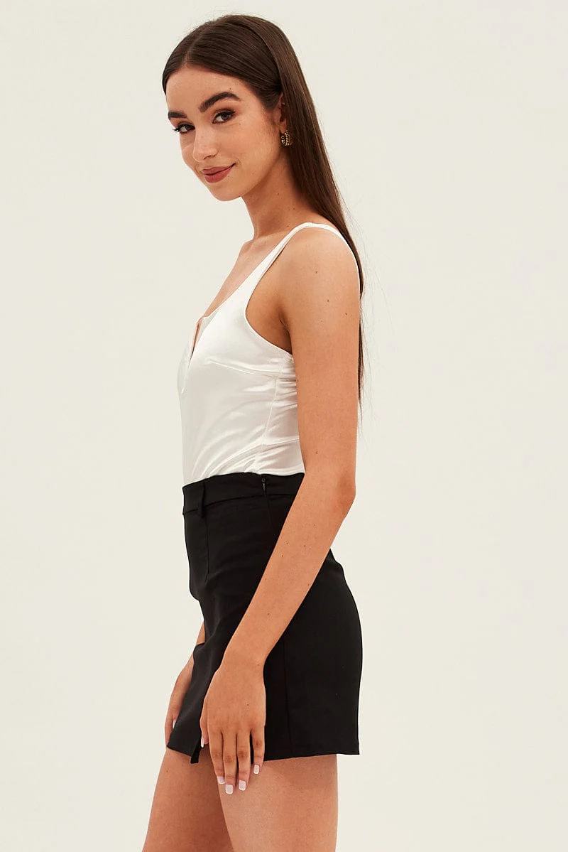 Black Mini Skirt High Rise Front Split - Image 4