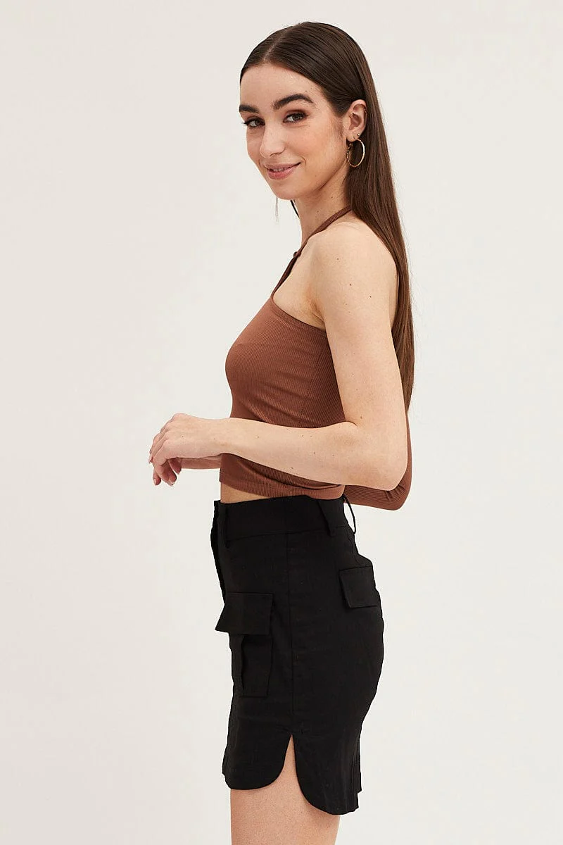 Black Mini Skirt High Rise Utility - Image 4