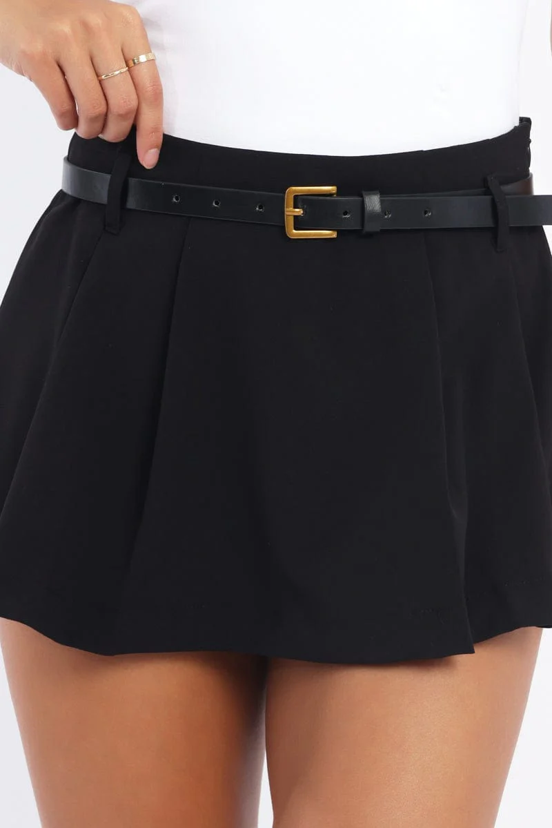 Black Mini Skort Belted Skirt - Image 5