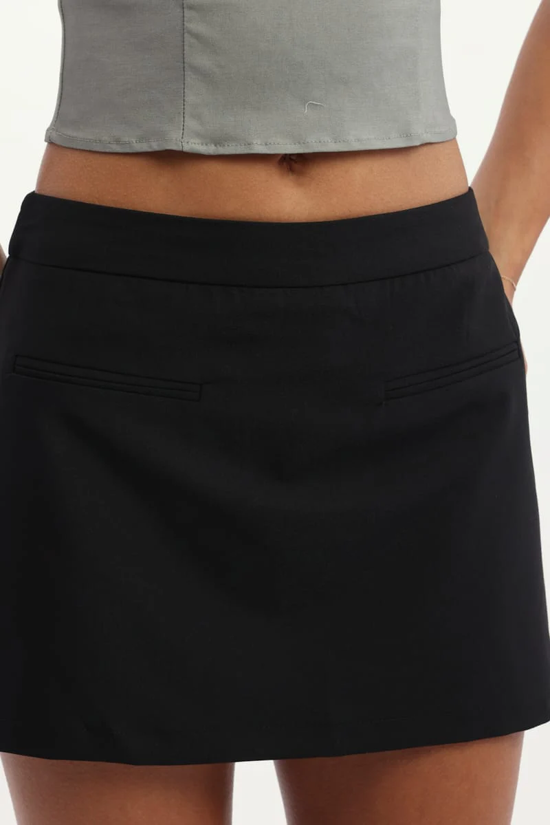 Black Mini Skort Skirt High Rise Pocket Detail Tailored - Image 6