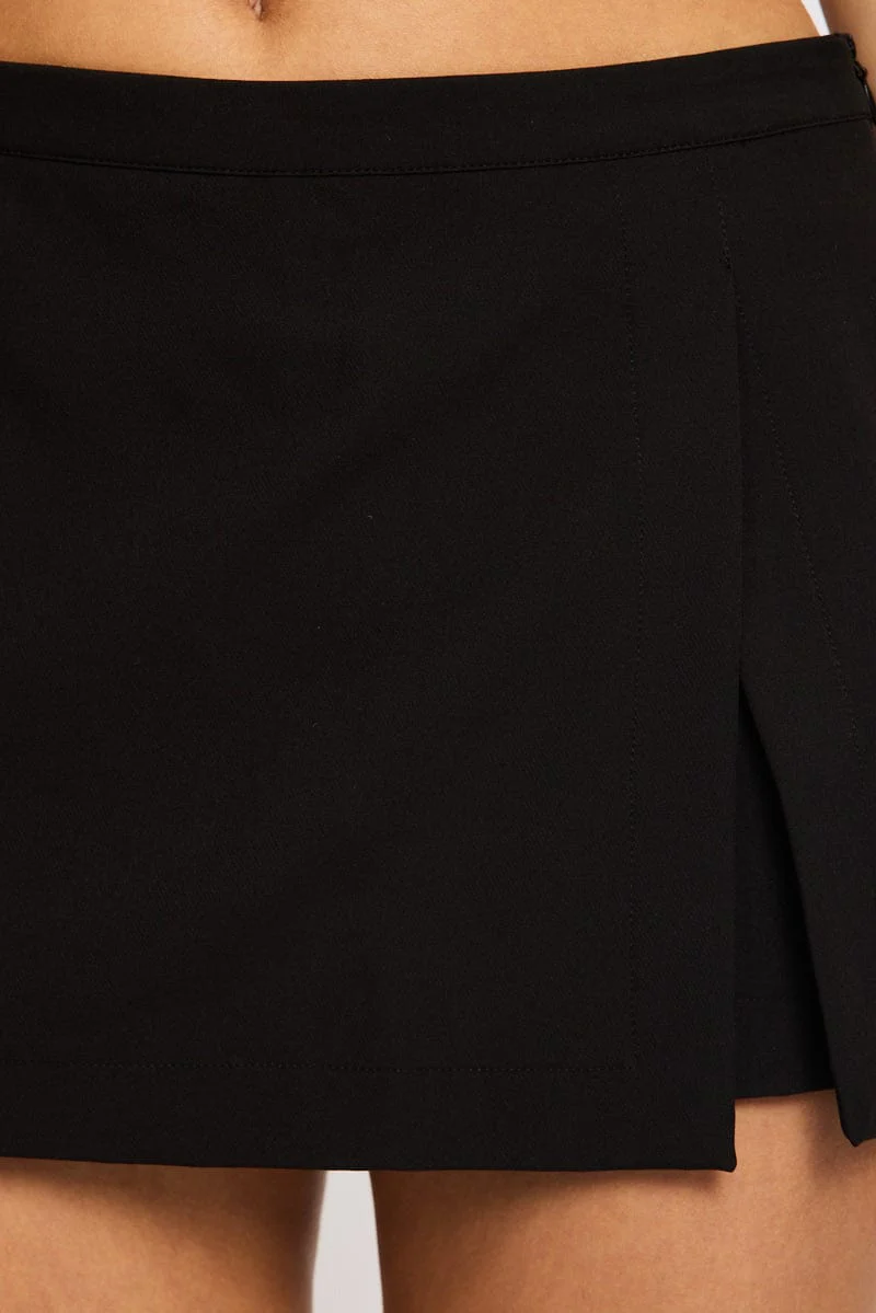 Black Mini Skort Skirt Mid Waisted Tailored Lined - Image 5