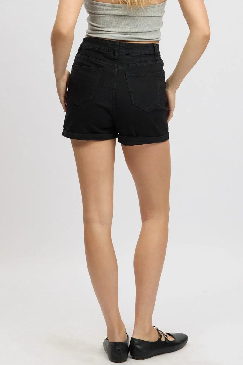 Black Mom Shorts High Rise Stretch - Image 5