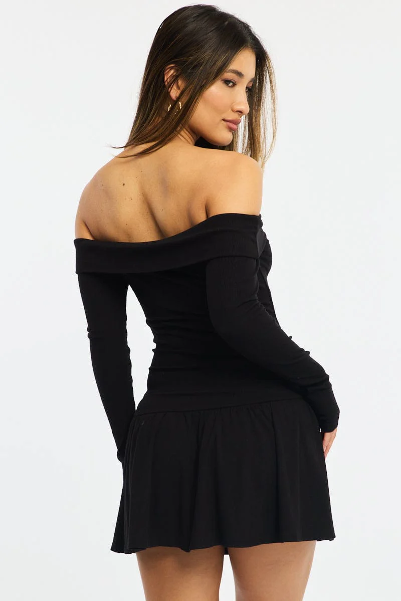 Black Off Shoulder Dress Mini - Image 4