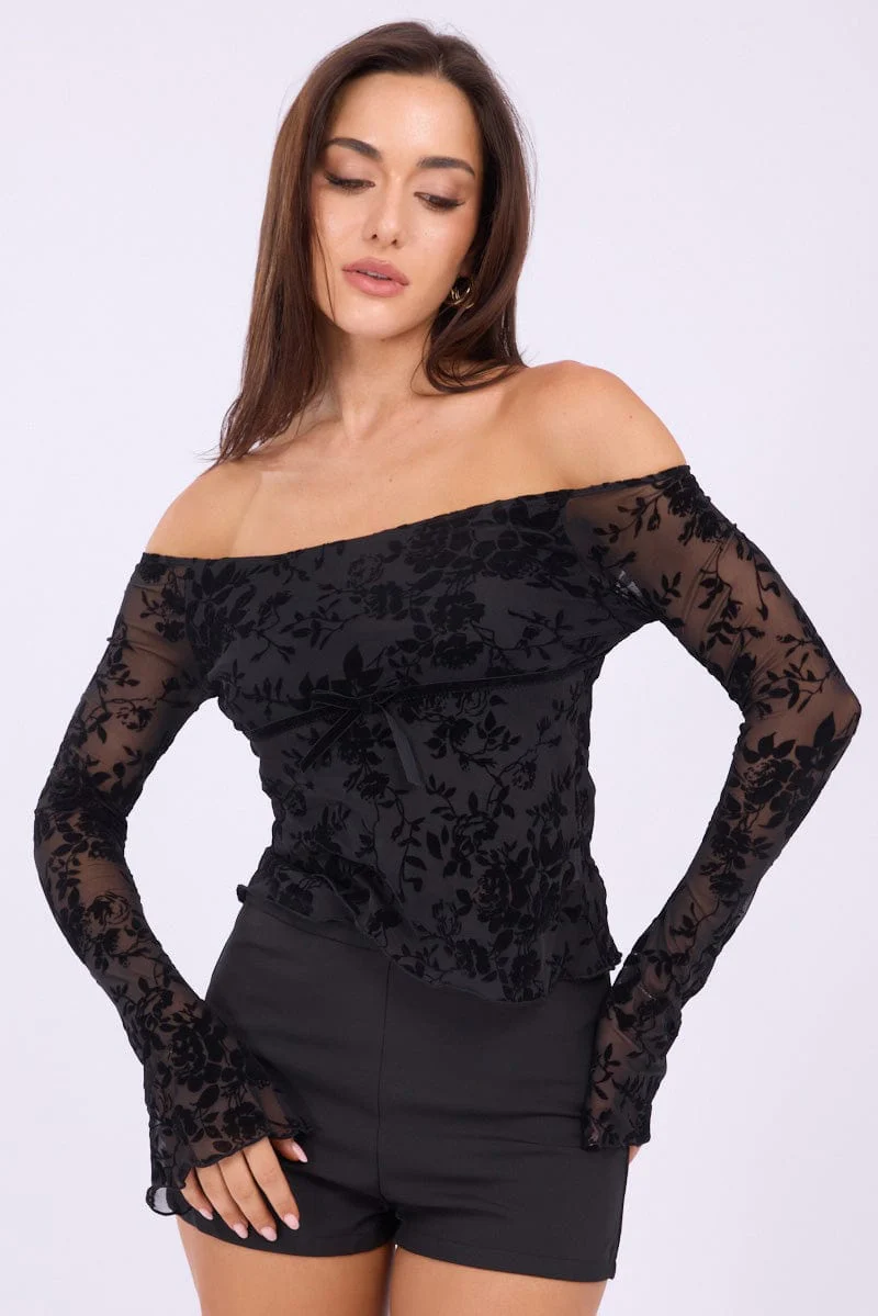 Black Off Shoulder Top Long Sleeve - Image 3