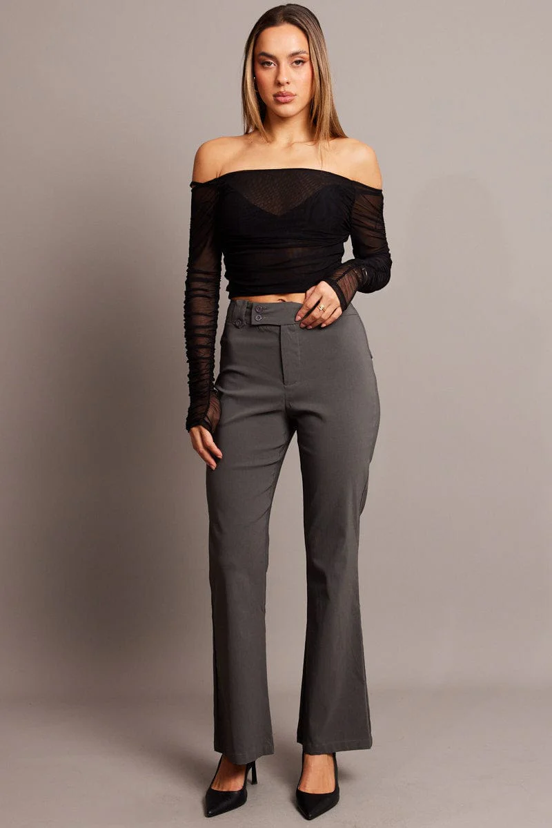 Black Off Shoulder Top Long Sleeve Mesh - Image 2