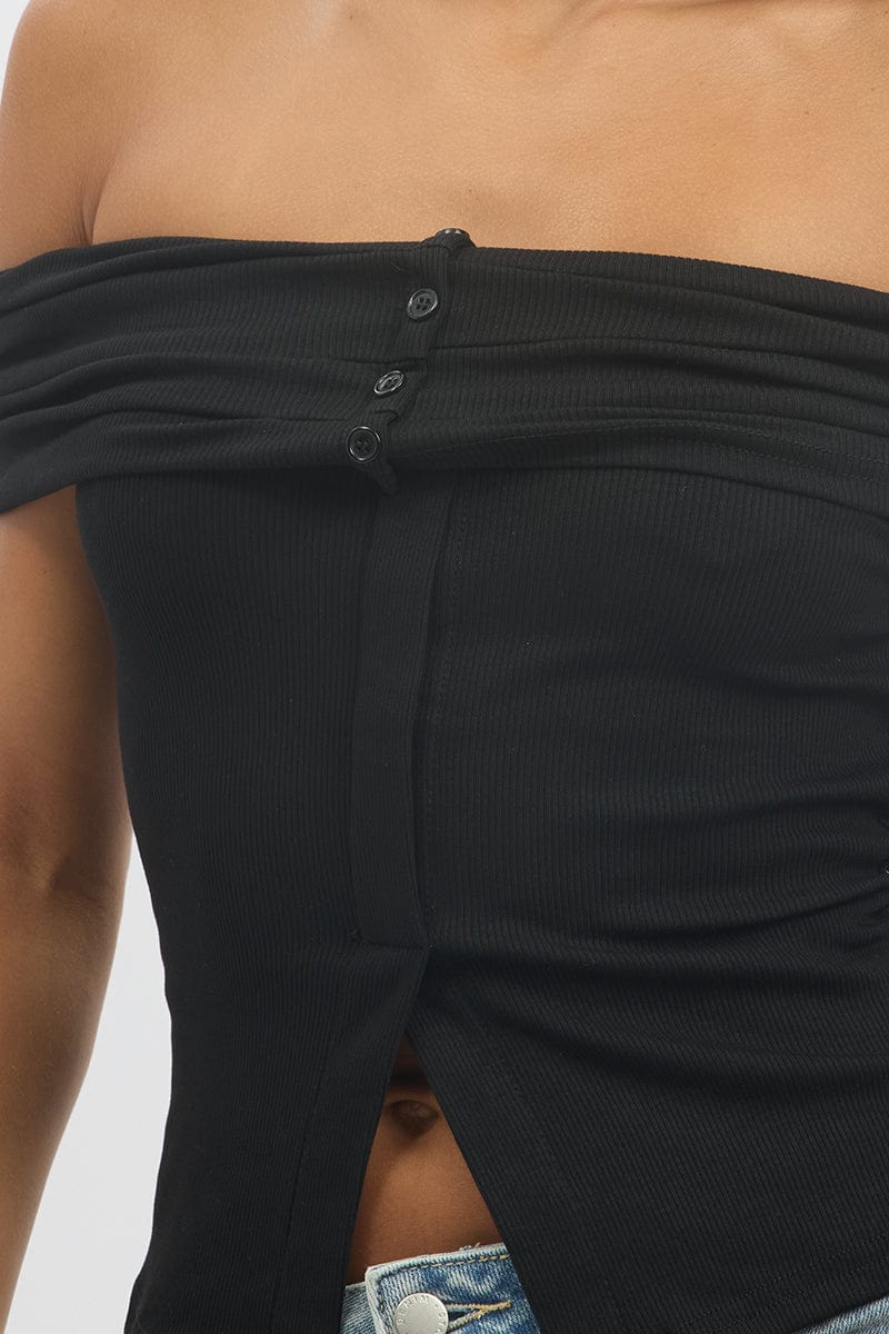 Black Off Shoulder Top Rib - Image 6
