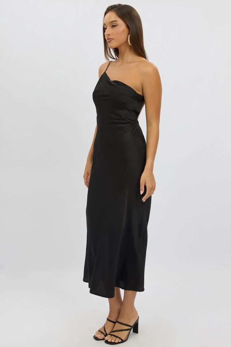 Black One Shoulder Dress Satin - Image 4