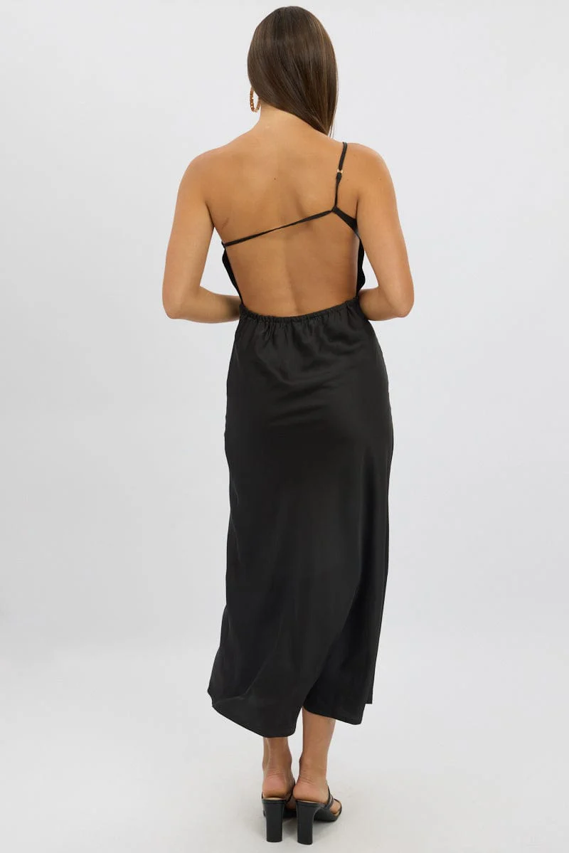 Black One Shoulder Dress Satin - Image 5