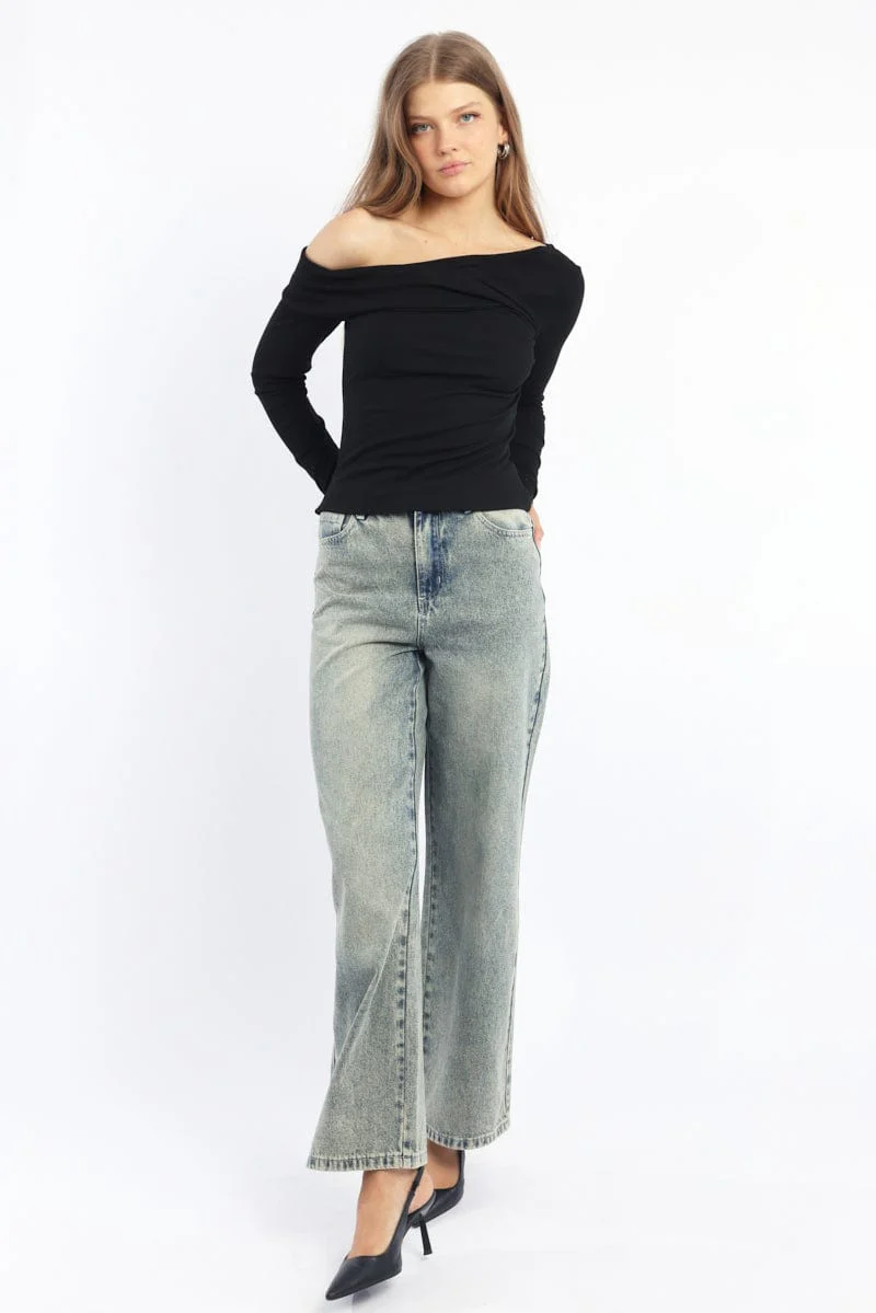 Black One Shoulder Top Long Sleeve - Image 2