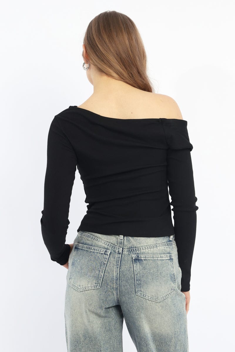 Black One Shoulder Top Long Sleeve - Image 4