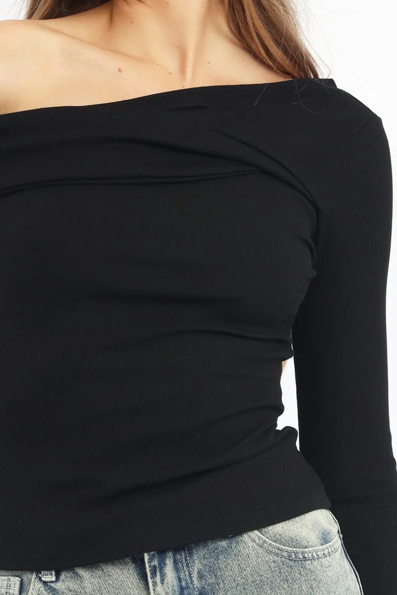 Black One Shoulder Top Long Sleeve - Image 5