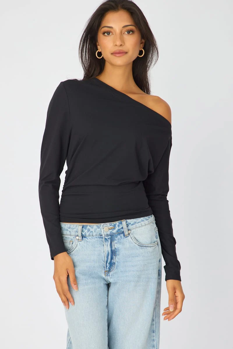 Black One Shoulder Top Long Sleeve - Image 3