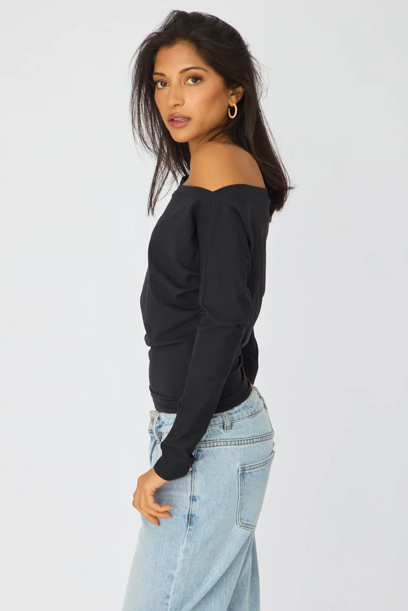 Black One Shoulder Top Long Sleeve - Image 4