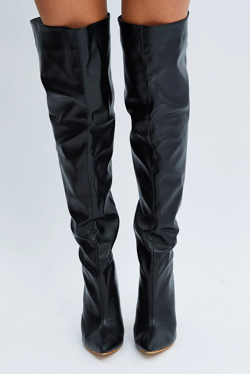 Black Over The Knee Heeled Boots - Image 2