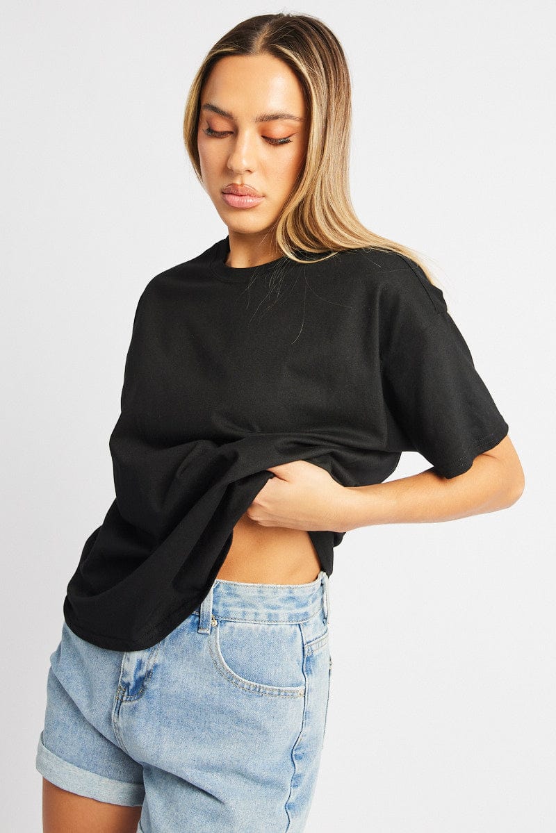 Black Oversized T Shirt Short Sleeve Crew Neck - Image 3