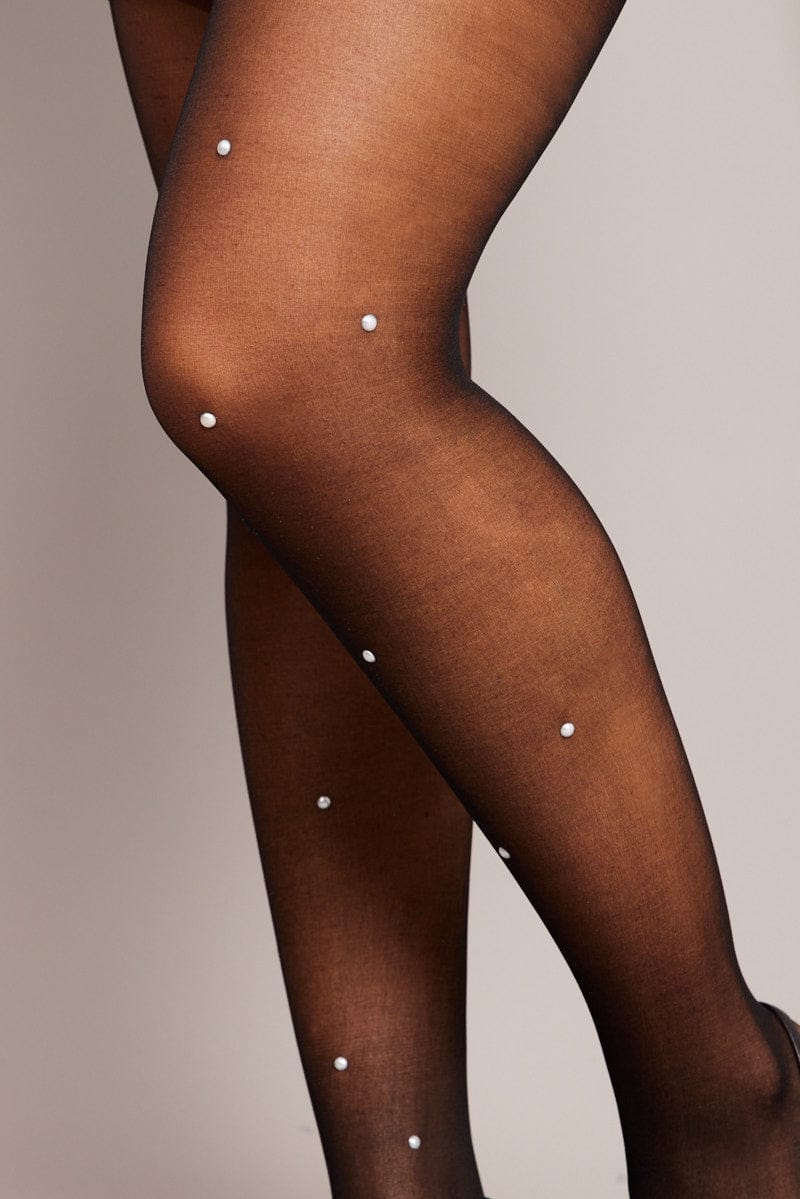 Black Pearl Detail Tights - Image 2