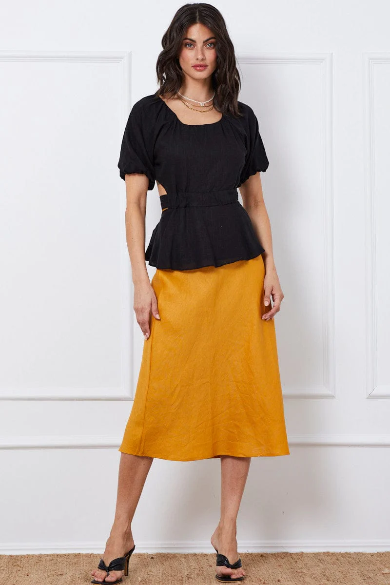 Black Peplum Blouse Short Sleeve Linen - Image 2