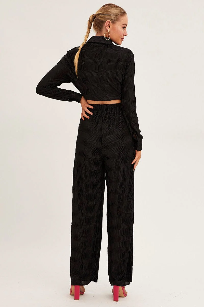 Black Plisse Pants Wide Leg - Image 5