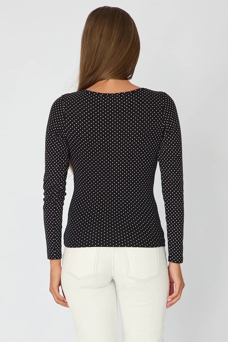 Black Polka Dot Henley Shirt Long Sleeve - Image 5